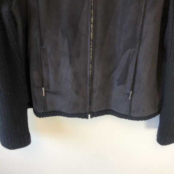 Real Clothes Petite Black Faux Suede Zip Up Jacket Sweater Stretch Petite XL - Picture 5 of 9